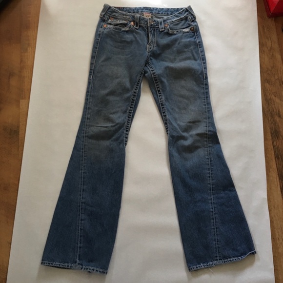 True Religion Joey Big 7 Flap Pocket Blue Faded Distressing - Picture 2 of 9